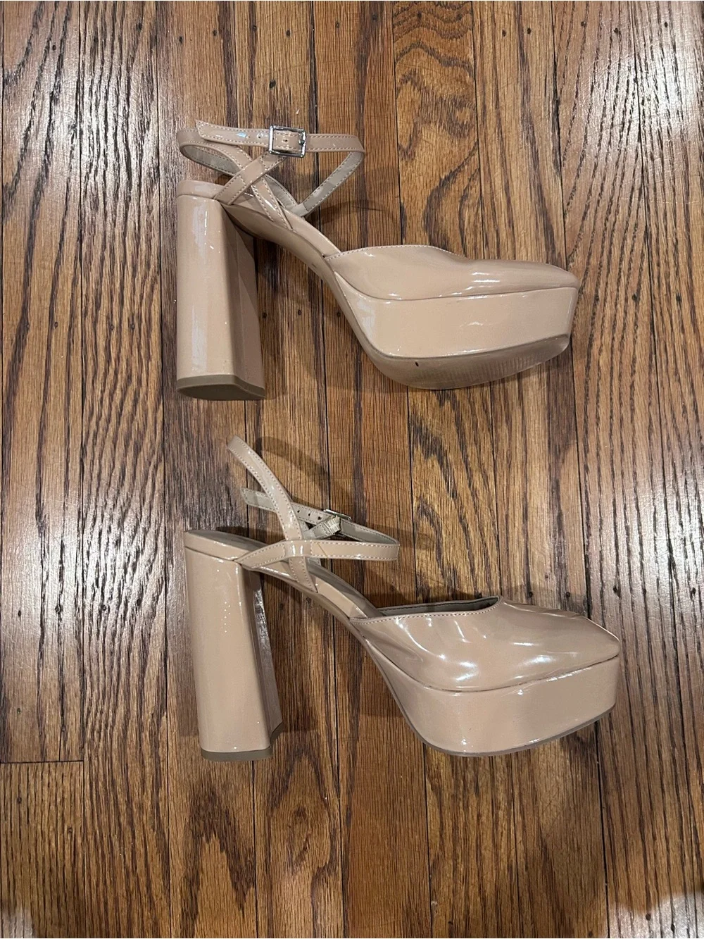 Nude Patent Platform Mary Jane Heels